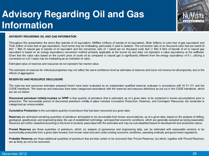 NOVEMBER 2012 CORPORATE PRESENTATION – Nuvista Energy Ltd. – slide 28