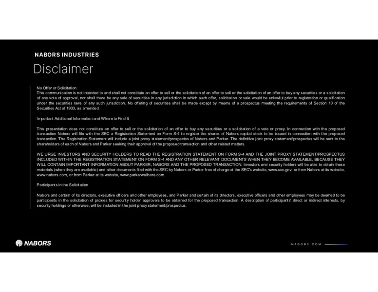 Acquisition of Parker Wellbore – Nabors Industries Ltd. – slide 16