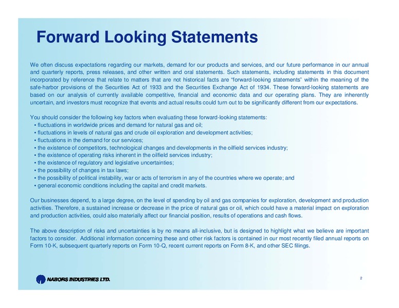2011 JEFFERIES GLOBAL ENERGY CONFERENCE – Nabors Industries Ltd. – slide 2