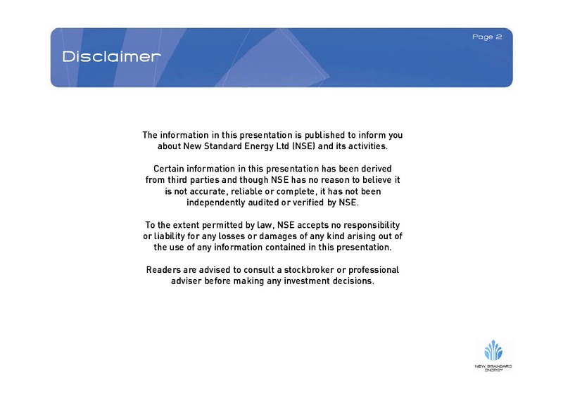 NOVEMBER 2008 INVESTOR PRESENTATION – New Standard Energy – slide 2