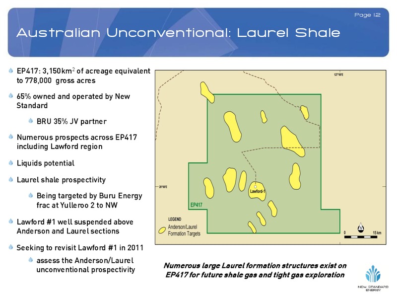 NOVEMBER 2010 INVESTOR PRESENTATION – New Standard Energy – slide 12