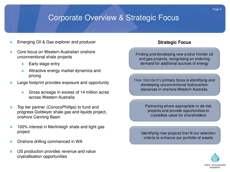 NOVEMBER 2012 INVESTOR PRESENTATION – New Standard Energy – slide 3