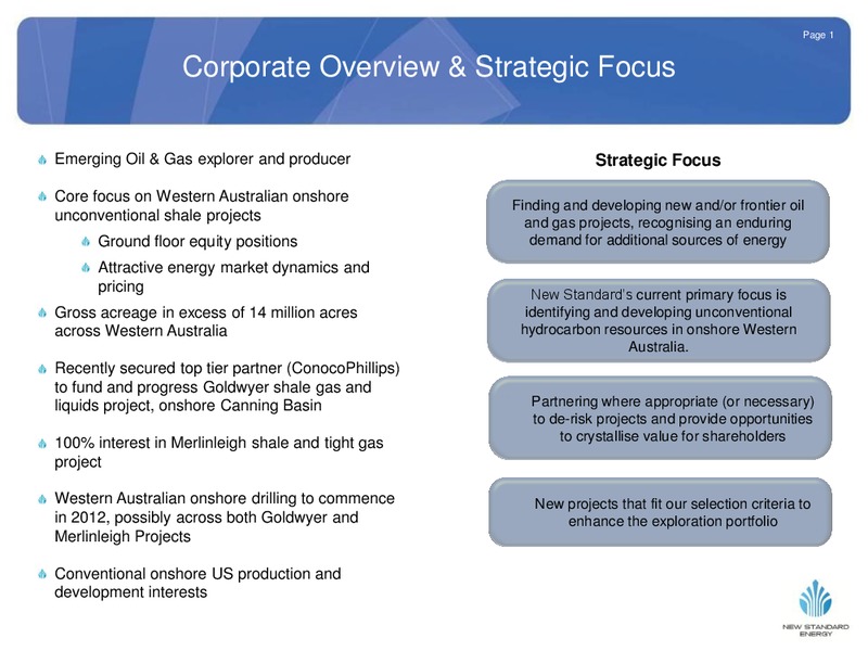 NOVEMBER 2011 INVESTOR PRESENTATION – New Standard Energy – slide 2