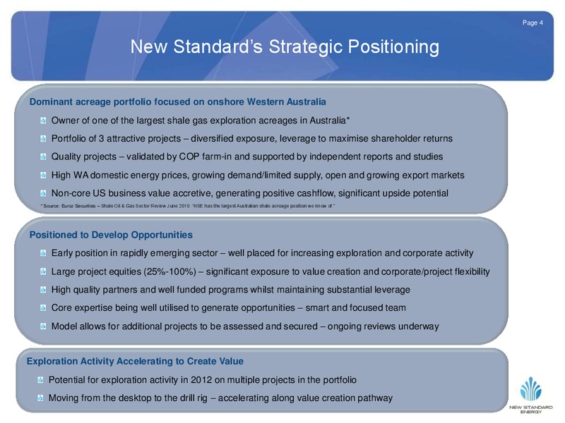 NOVEMBER 2011 INVESTOR PRESENTATION – New Standard Energy – slide 5