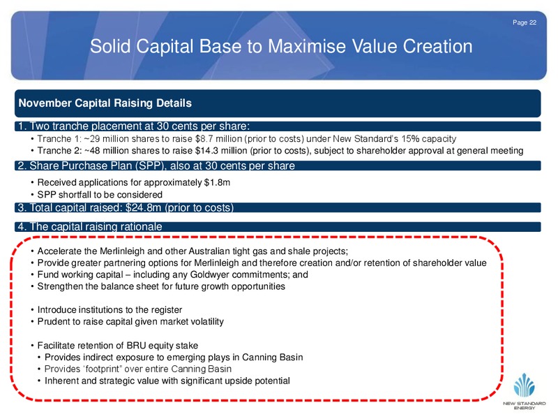 NOVEMBER 2011 INVESTOR PRESENTATION – New Standard Energy – slide 23