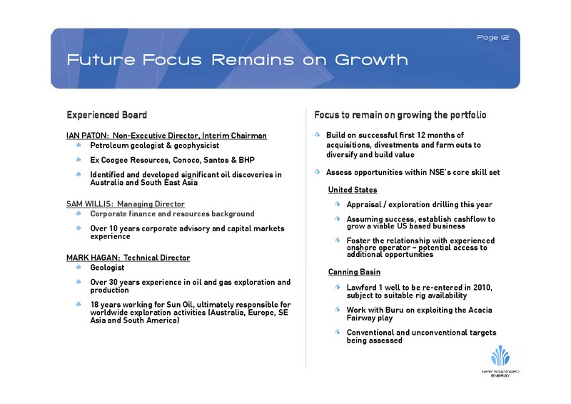 DECEMBER 2009 INVESTOR PRESENTATION – New Standard Energy – slide 11
