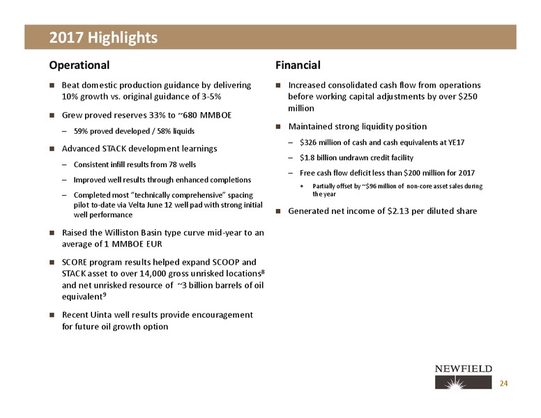 Three Year Outlook and 2017 Results – Newfield Exploration Co. – slide 22