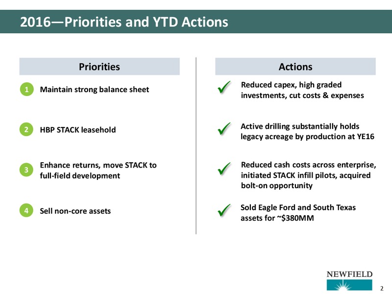 Capital One 2016 Energy Conference – Newfield Exploration Co. – slide 2