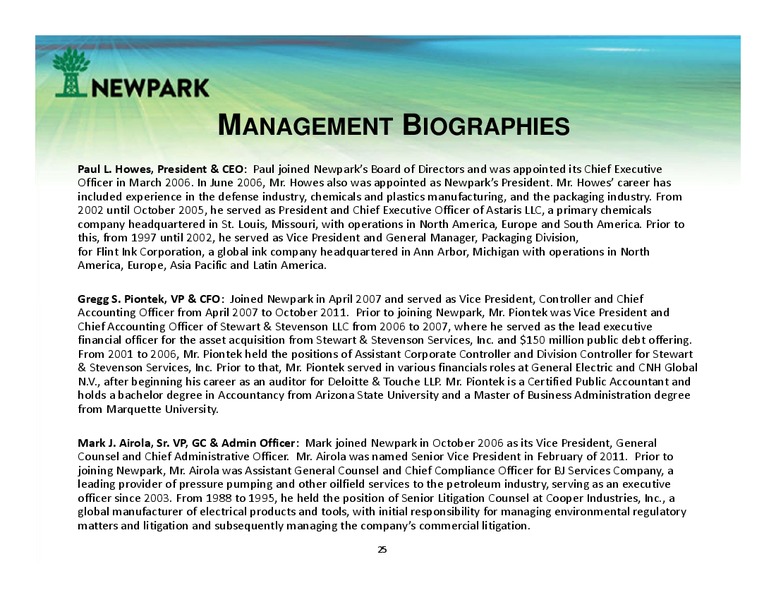 UBS GLOBAL OIL AND GAS CONFERENCE – Newpark Resources Inc. – slide 24
