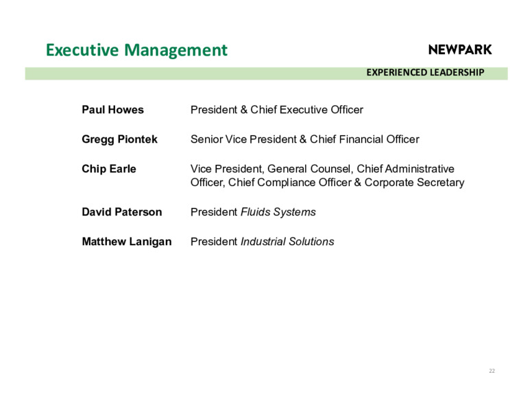August 2021 Investor Materials – Newpark Resources Inc. – slide 20