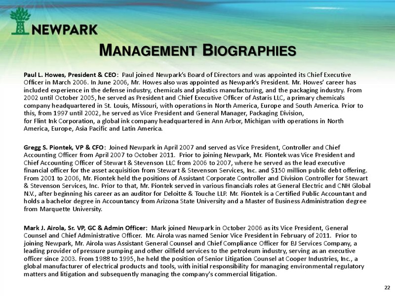 September 2015 Investor Presentation – Newpark Resources Inc. – slide 21