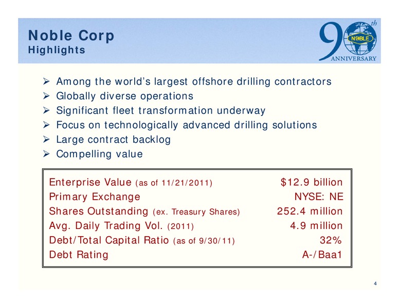 THE 1ST ANNUAL DAHLMAN ROSE AND COMPANY ULTIMATE OIL SERVICES AND DRILLING CONFERENCE – Noble Corporation plc – slide 3