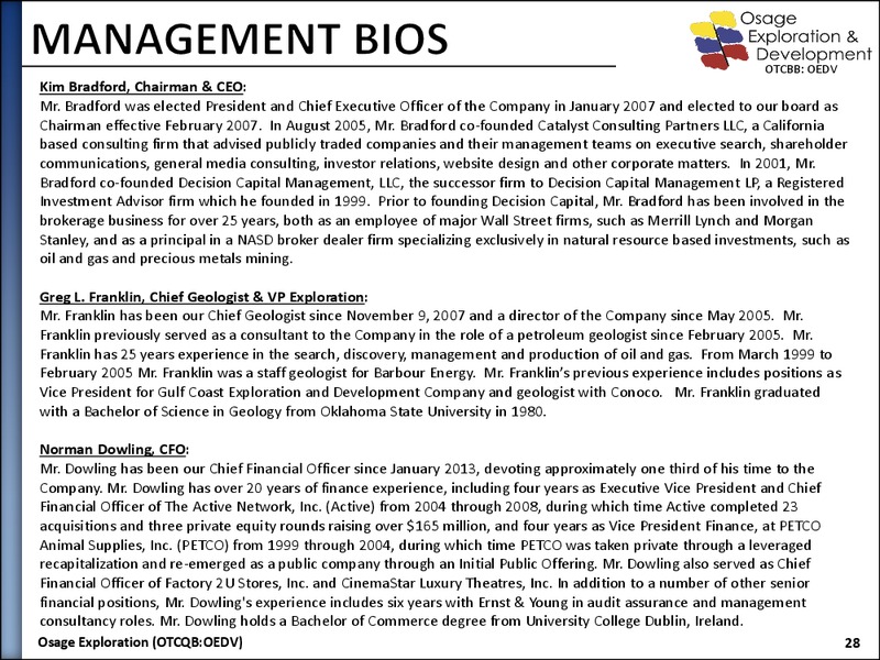 January 2014 Investor Presentation – Osage Exploration and Development, Inc. – slide 27