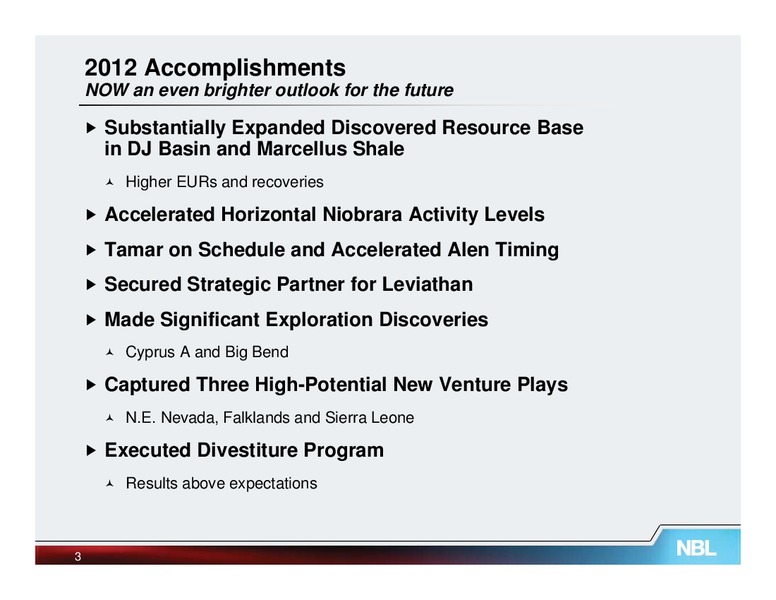 February 2013 Credit Suisse Energy Summit – Noble Energy, Inc. – slide 3