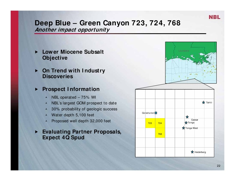 HOWARD WEIL 37TH ANNUAL ENERGY CONFERENCE – Noble Energy, Inc. – slide 22