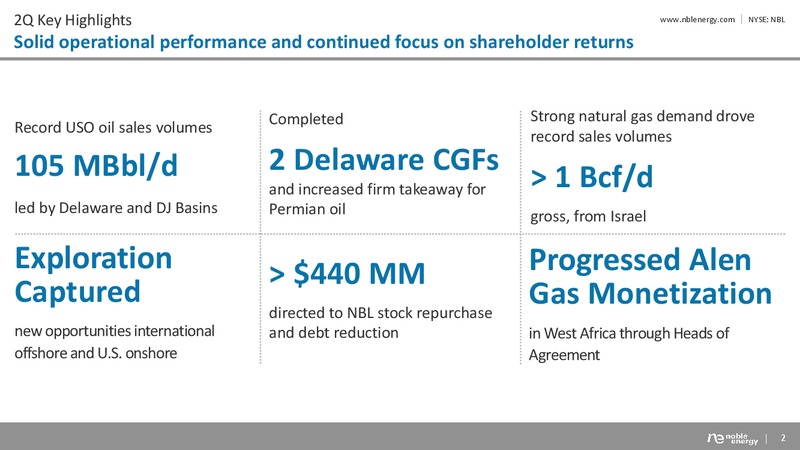 2Q 2018 Corporate Presentation – Noble Energy, Inc. – slide 2