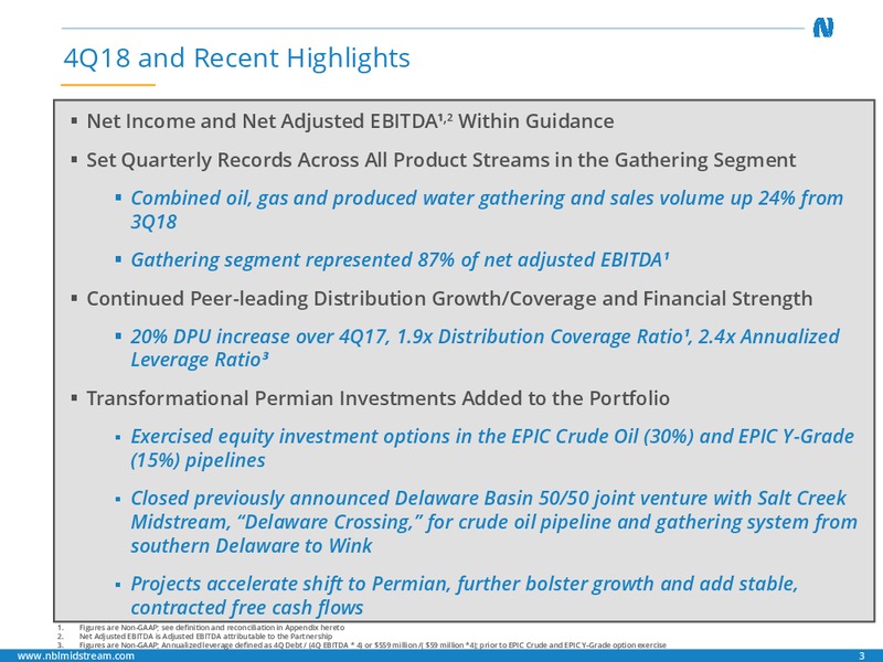 4Q 2018 Earnings and 2019 Guidance – Noble Midstream Partners LP – slide 2