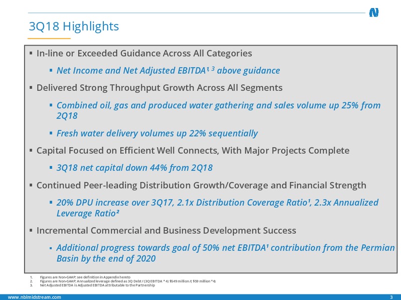 3Q 2018 Earnings Presentation – Noble Midstream Partners LP – slide 2