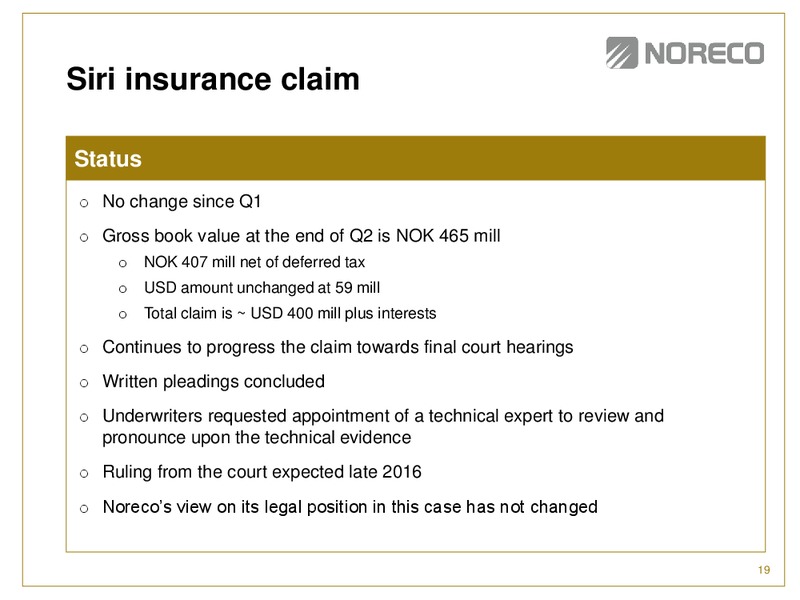 Q2 2015 Results – Noreco – slide 18
