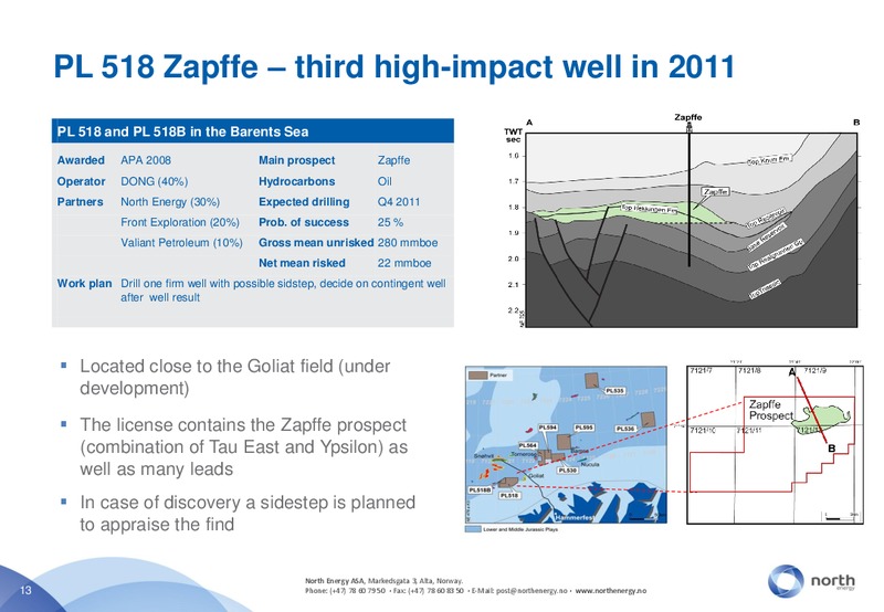 Q2 2011 EARNINGS CALL – North Energy – slide 13