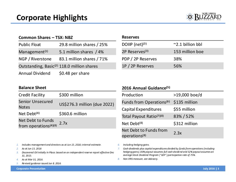 July 2016 Corporate Presentation – Northern Blizzard Resources Inc – slide 2