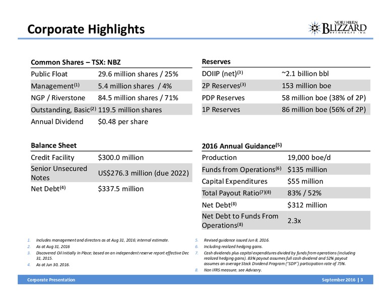 September 2016 Corporate Presentation – Northern Blizzard Resources Inc – slide 2