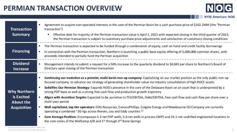 Northern Oil Permian Acquisitions   June 2021 – Northern Oil and Gas, Inc. – slide 4