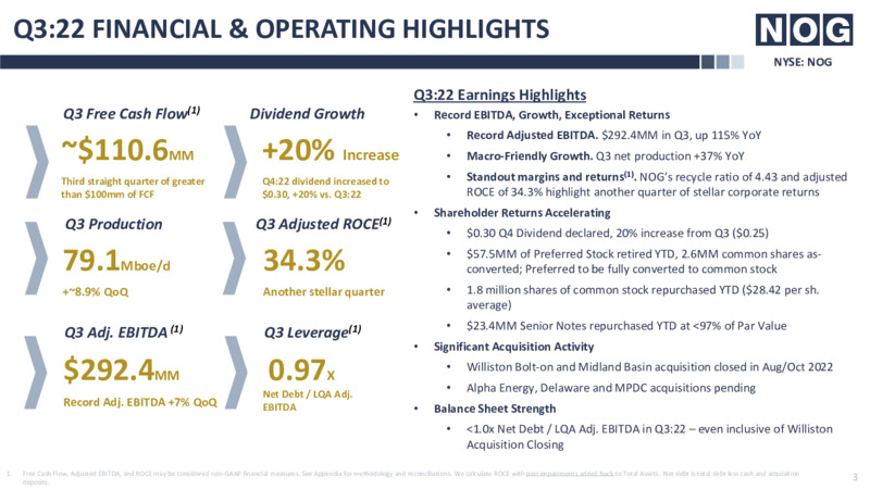 3Q 2022 Earnings Presentation – Northern Oil and Gas, Inc. – slide 3