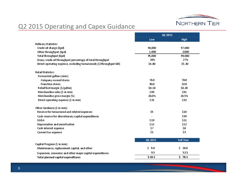 Q1 2015 EARNINGS CALL – Northern Tier Energy Lp – slide 5