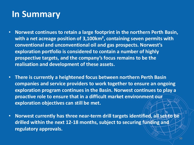 SEAPEX Singapore   2016 – Norwest Energy – slide 29