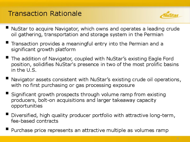 Acquisition of Navigation Energy Services – Nustar Energy L.P. – slide 3