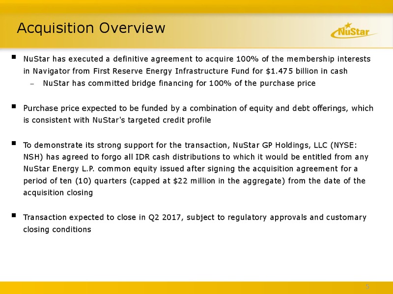 Acquisition of Navigation Energy Services – Nustar Energy L.P. – slide 4