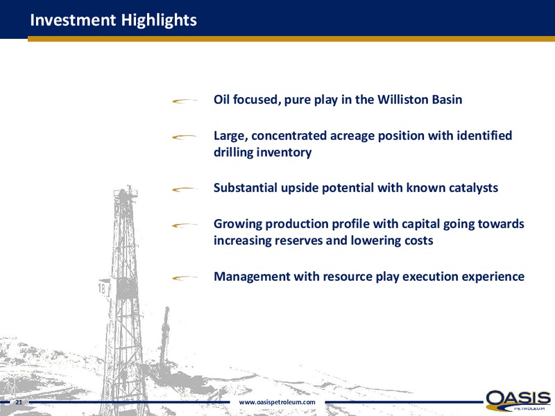 INVESTOR PRESENTATION – Oasis Petroleum Inc. – slide 19