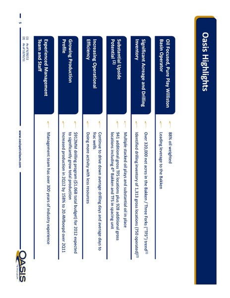 Investor Presentation – Oasis Petroleum Inc. – slide 5