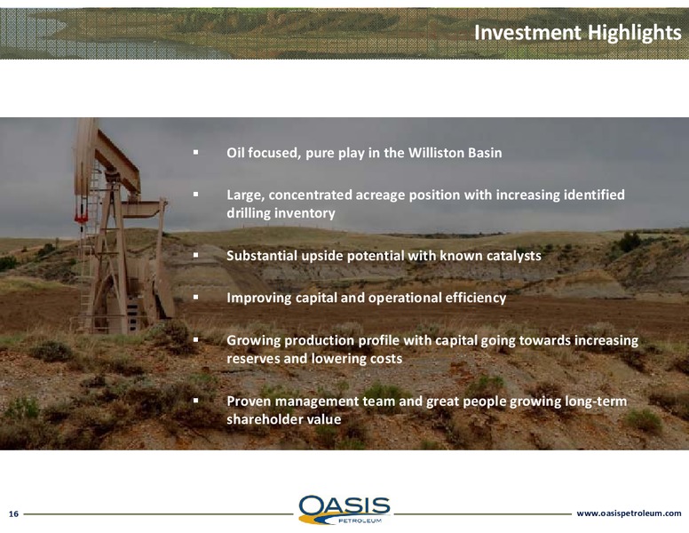 Investor Presentation – Oasis Petroleum Inc. – slide 15