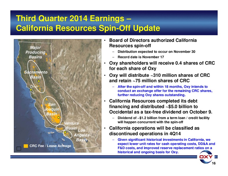 3Q 2014 EARNINGS CONFERENCE – Occidental Petroleum Corp – slide 16