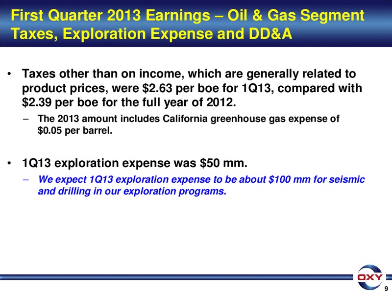 1Q 2013 Earnings Conference – Occidental Petroleum Corp – slide 9