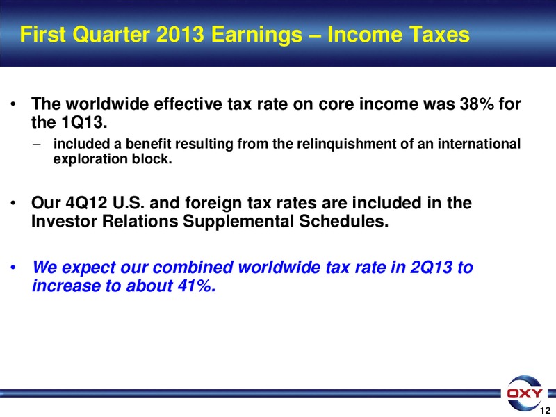1Q 2013 Earnings Conference – Occidental Petroleum Corp – slide 12