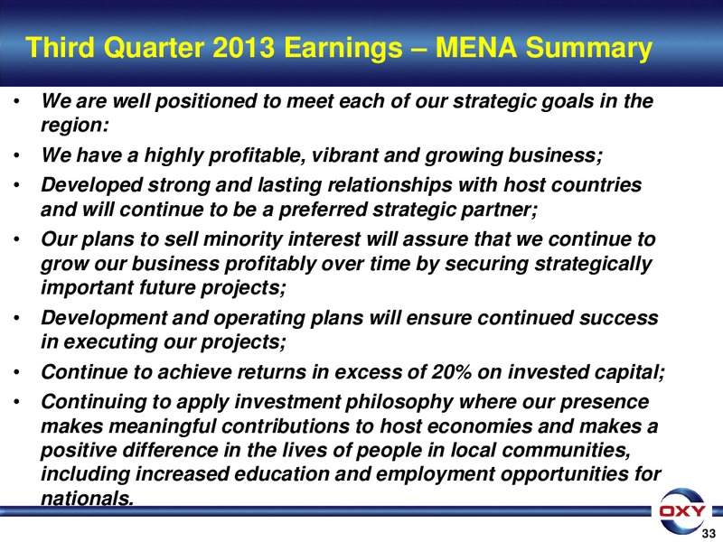 3Q 2013 Earnings Conference – Occidental Petroleum Corp – slide 33