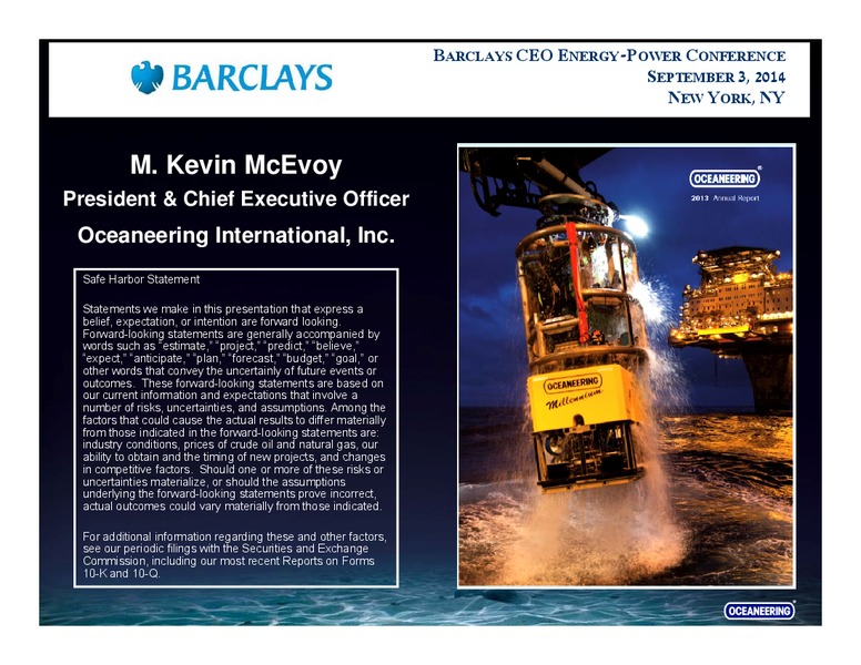 Barclays CEO Energy Power Conference – Oceaneering International – slide 1