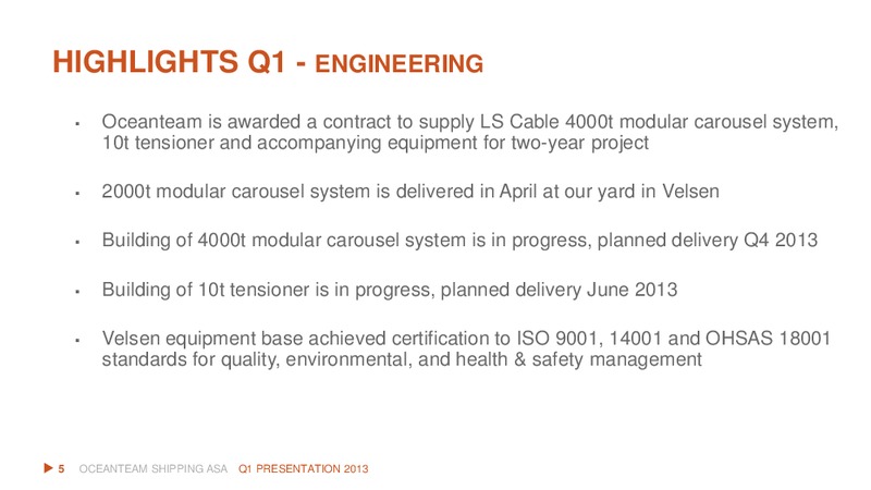 Q1 2013 EARNINGS CALL – Oceanteam Shipping Asa – slide 5