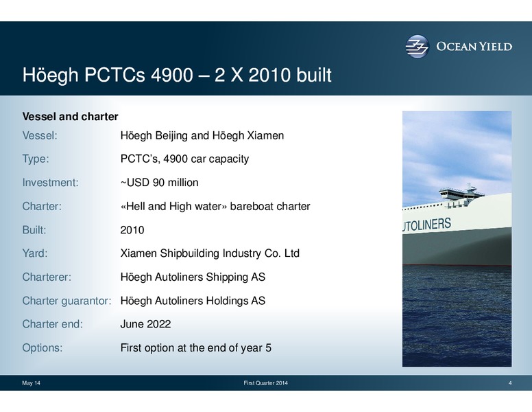 Q1 2014 EARNINGS CALL – Ocean Yield – slide 4