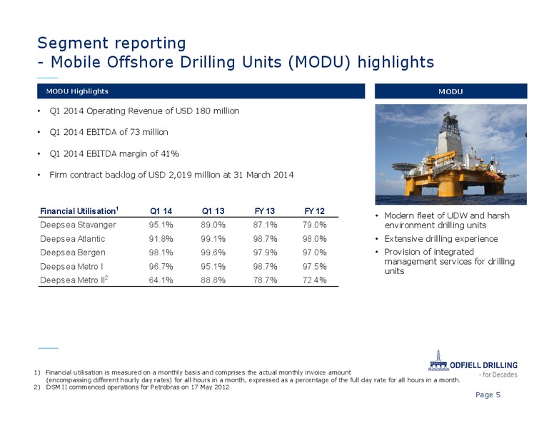 Q1 2014 PRESENTATION – Odfjell Drilling – slide 5