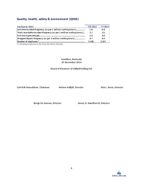 REPORT FOR THE 3RD QUARTER OF 2014 – Odfjell Drilling – slide 9