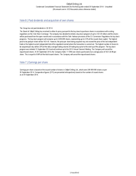 REPORT FOR THE 3RD QUARTER OF 2014 – Odfjell Drilling – slide 20