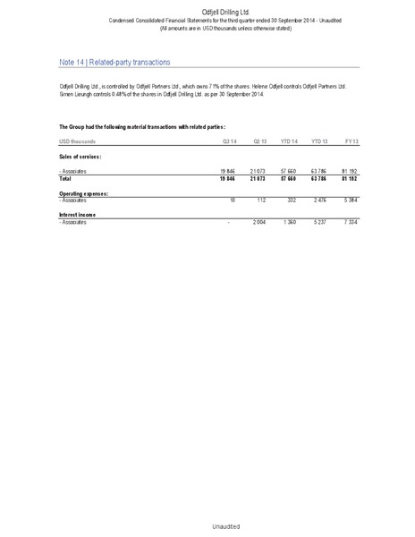 REPORT FOR THE 3RD QUARTER OF 2014 – Odfjell Drilling – slide 26