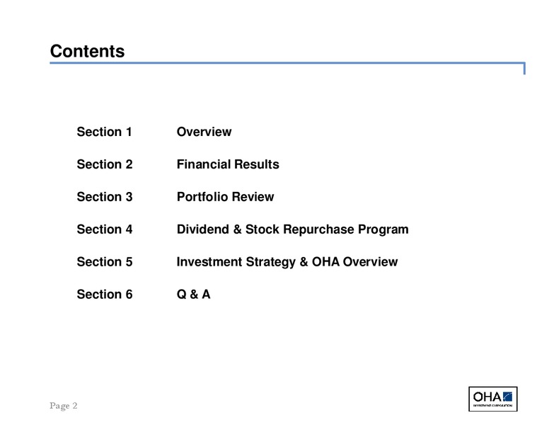 Q4 2014 EARNINGS CALL – Oha Investment Corporation – slide 2
