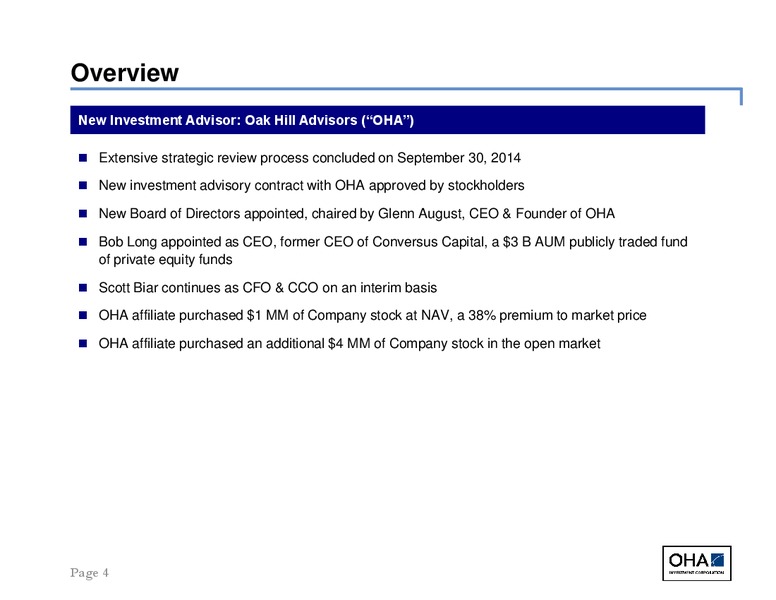 Q4 2014 EARNINGS CALL – Oha Investment Corporation – slide 4