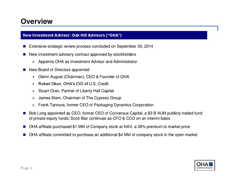 THIRD QUARTER 2014 EARNING RESULTS – Oha Investment Corporation – slide 4