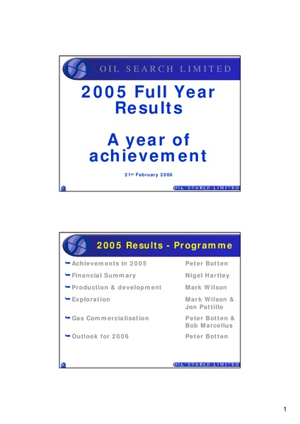2005 FULL YEAR RESULTS – Oil Search Limited – slide 1